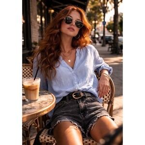 Joie Elevated Basic Linen Blend Button Front Blouse Relaxed Clean Girl Top Small